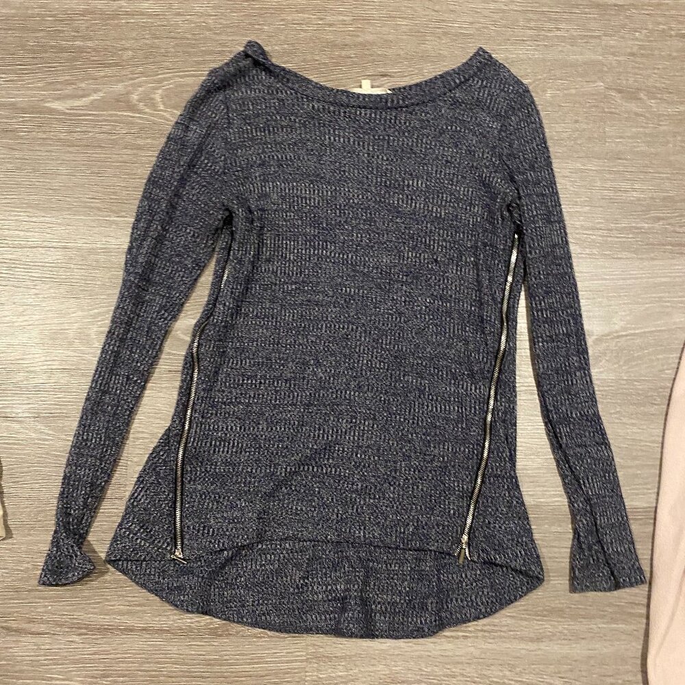 Blue Sweater with Zipper Accents